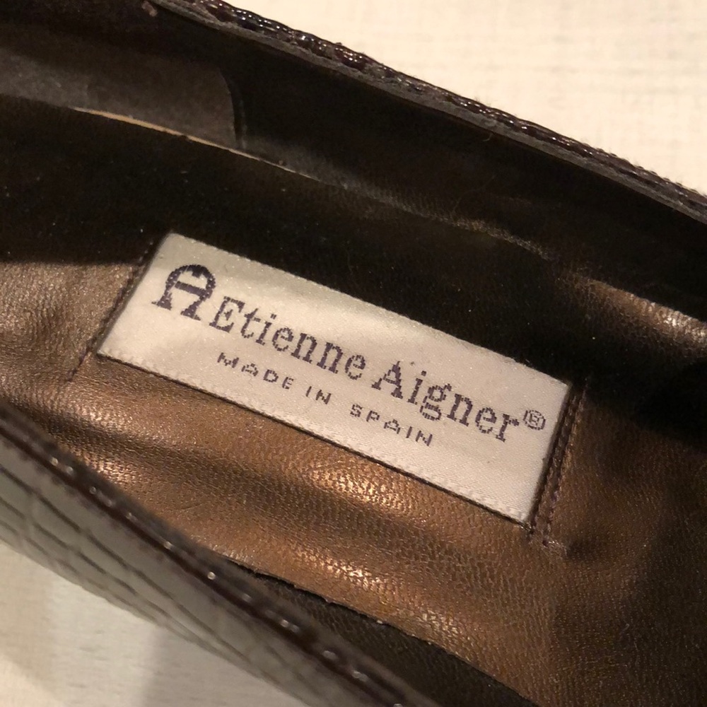 Etienne Aigner Croc-Embossed Leather Loafers with Gold Emblem - Picture 2 of 5